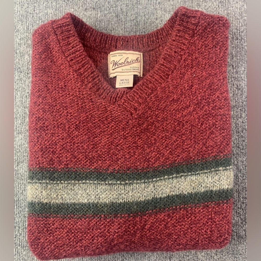 Woolrich Mens Vtg Made In USA Wool Blend V Neck Sleeveless Vest Sweater Sz L
